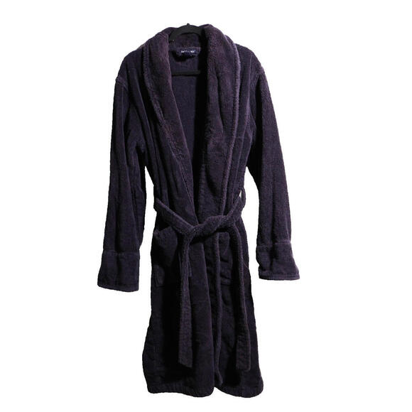 Lands End 100% Turkish Cotton Navy Blue Terry Robe Mens L w/ Pockets & Tie LUX - Picture 1 of 7